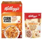 Kellogg's Corn Flakes Real Almond Honey, Breakfast Cereals, 650g Pack & Kellogg's Crunchy Granola Honey, Almonds, Strawberries & Pumpkin Seeds, 450g - Fast Shipping to USA & Canada
