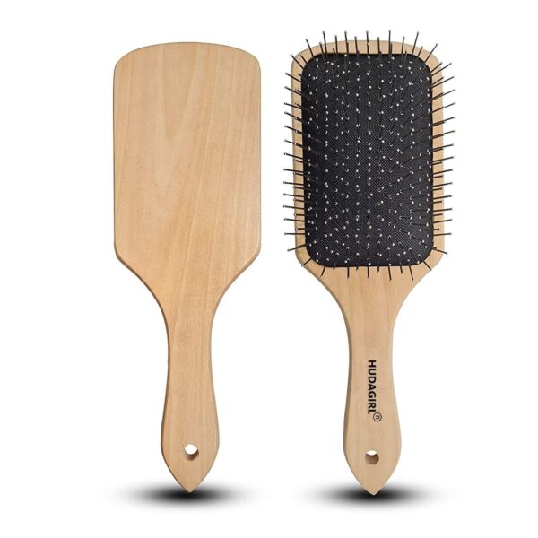 HUDA GIRL Wooden Paddle Hair Brush with Strong & flexible nylon bristles having Anti static ball tips,For Grooming, Straightening, Smoothing,Detangling Ideal For Thick, Curly, Wavy Long Hair-Men&Women - Fast Shipping to USA & Canada