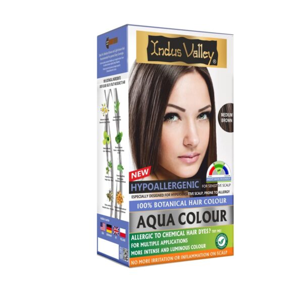 INDUS VALLEY Hypo Allergic Aqua Colour 100% Botanical Hair Colour Medium Brown-(30ml + 200g) - Fast Shipping to USA & Canada