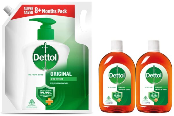 Dettol Antiseptic Disinfectant liquid for First aid, Surface Cleaning and Personal Hygiene & Liquid Handwash Refill - Original Germ Protection Hand Wash- 1500ml | Antibacterial Formula - Fast Shipping to USA & Canada