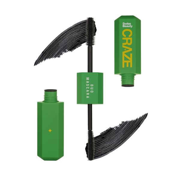 Swiss beauty Craze Duo Mascara | 2-in-1 Lengthening and Volumizing Mascara with non clumping and non flaking finish | Smudgeproof and waterproof | Black, 20ml - Fast Shipping to USA & Canada