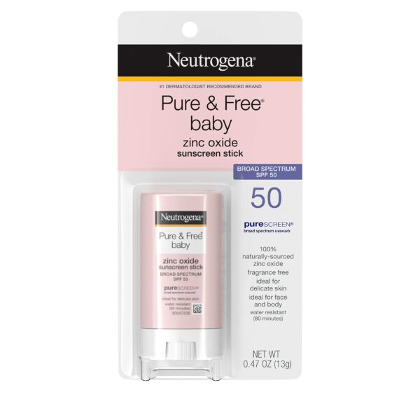 Neutrogena Pure & Free Baby Mineral Sunscreen Stick with Broad Spectrum SPF 50 & Zinc Oxide, Water-Resistant, Hypoallergenic, Paraben-, Dye- & PABA-Free Baby Face & Body Sunscreen, 0.47 oz" ) - Fast Shipping to USA & Canada