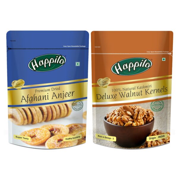 Happilo Premium Afghani Anjeer, 200Gram & Deluxe 100% Natural Kashmiri Walnut Kernels, Fresh - Fast Shipping to USA & Canada