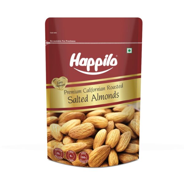 Happilo Premium Californian Almonds Roasted & Salted 200 g | Badam Dry Fruit | High Protein Snack & Super Healthy Crunchy Nuts | Vitamins & Minerals Rich | Freshly Roasted and Lightly Salted - Fast Shipping to USA & Canada