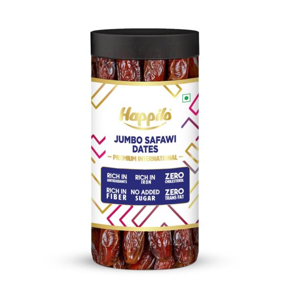 Happilo Safawi Jumbo Dates Jar 400g, Rich in Iron, Antixidants, Fiber and Vitamin, Chewy Texture, Natural Sweetness, No added Preservatives - Fast Shipping to USA & Canada