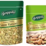 Happilo Premium Seedless Green Raisins, 250 grams & 100% Natural Premium Californian Almonds, 200 grams, Fresh - Fast Shipping to USA & Canada