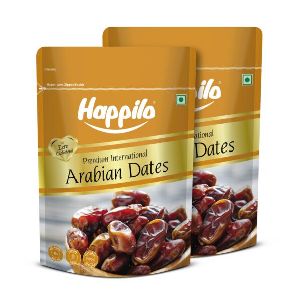 Happilo Premium International Arabian Dates 500g (Pack of 2), Dry Fruit for Weight Management, Soft Chewy Texture & Sweet Caramel Taste - Fast Shipping to USA & Canada