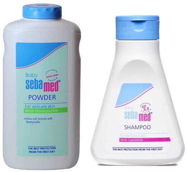 Sebamed Baby Powder with Honeysuckle 200g & Baby (Children) Shampoo, 150ml - Fast Shipping to USA & Canada