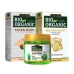 Indus Valley Bio Organic Non-Toxic Aloe Vera Gel + Sandalwood Face Pack + Multani Mitti Powder | Healing Clay | Bentonite Clay (175Ml +200G+200G) - Fast Shipping to USA & Canada