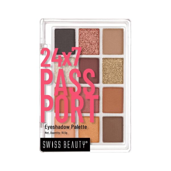 Swiss Beauty 24/7 Passport Eyeshadow Palette with 12 matte, glittery and shimmery shades | With easy to blend in and highly pigmented shades Eye makeup Palette | Shade- Late Nights - Night, 10.5g - Fast Shipping to USA & Canada