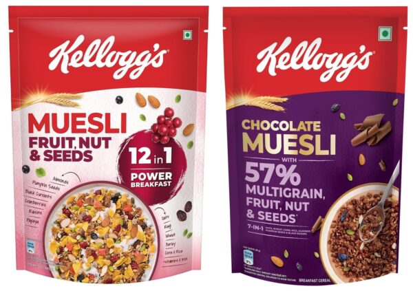 Kellogg's Muesli Fruit Nut & Seeds 500 gm & New Chocolate Muesli 450 gm - Fast Shipping to USA & Canada