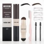 HUDA GIRL Dual Color 2in1 Hairline Powder & Eyebrow Filler for Women, Eyebrow Shaper Kit including Instant Hair touch Up Stick Black n Brown with Eyebrow Razor, 2Pcs Eyebrow Brush / Spoolie & 3 Brow Stencils - Fast Shipping to USA & Canada