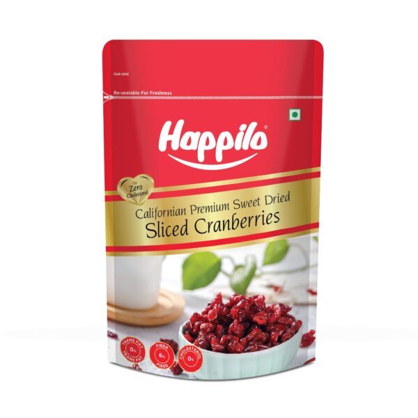 Happilo Premium Californian Dried and Sweet Sliced Cranberries, 200 g - Fast Shipping to USA & Canada
