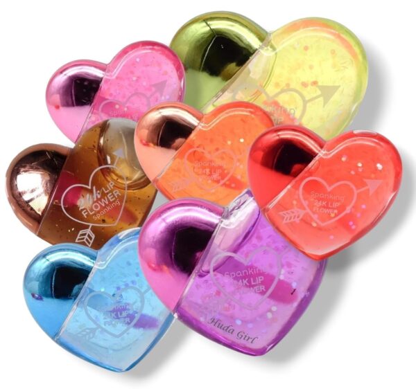Huda Girl Beauty Hydrating Cute Sequin Heart Shape Lipgloss Oil Color Change Moisturizing Kids Girls LipOil Moisturizing Lips Care For Tint Dry And Chapped Lips - Set Of 4 - Fast Shipping to USA & Canada
