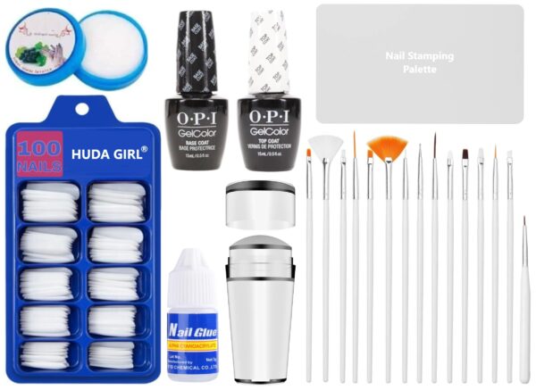 HUDA GIRL 22-in-1 False Nails Kit: Nail Stamper, Nail Remover Wipes, and Art Brushes Set (Multicolor) - Fast Shipping to USA & Canada