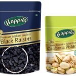 Happilo Premium Californian Roasted and Salted Pistachios, 200g & Premium Afghani Seedless Black Raisins, 250g - Fast Shipping to USA & Canada