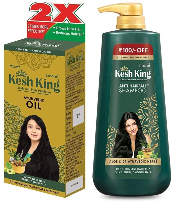Kesh King Ayurvedic Anti Hairfall Hair Oil, 300ml & Kesh King Scalp and Hair Medicine Anti-Hairfall Shampoo, 600 ml - Fast Shipping to USA & Canada