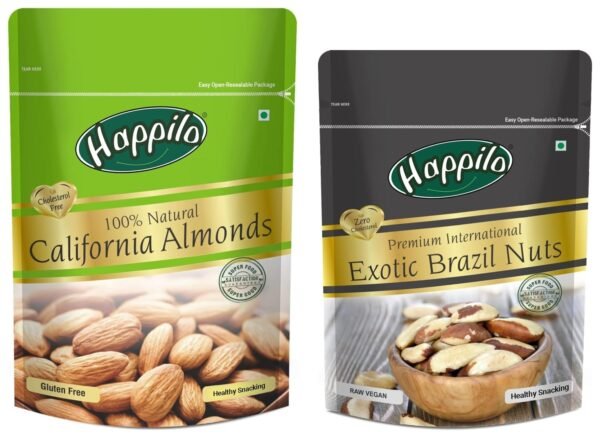 Happilo Premium International Exotic Brazil Nuts 150g Amazon/Brazilian Nut without Shell, 150 g (Pack of 1) & Happilo 100% Natural Premium California Almonds 200 g - Fast Shipping to USA & Canada
