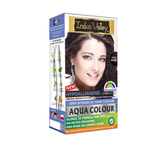 INDUS VALLEY Hypo Allergic Aqua Colour 100% Botanical Hair Colour, 30ml + 200g - Light Brown (Pack of 1) - Fast Shipping to USA & Canada