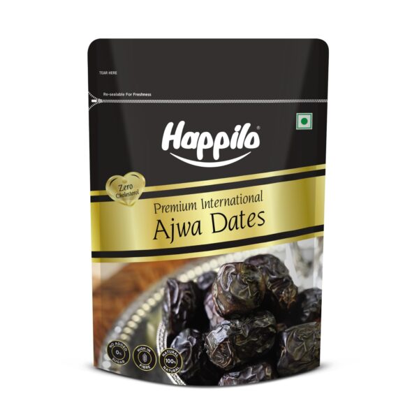 Happilo Premium International Ajwa Dates 500 g | 100% Naturally Dried Khajur| No Preservatives Fresh & Soft Dates with Natural Sweetness | Super Jumbo Khajoor Dry Fruit - Fast Shipping to USA & Canada