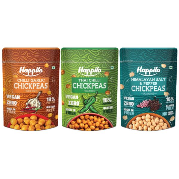 Happilo Chickpeas Power Combo Snack 110g Each, Chili Garlic Chickpeas, Thai Chili Chickpeas, Himalayan Salt & Pepper Chickpeas - Fast Shipping to USA & Canada