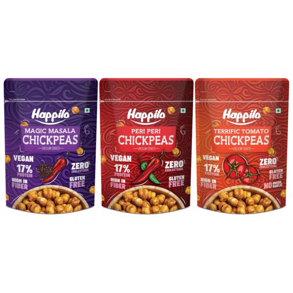 Happilo Chickpeas Super Combo Snack 110g Each, Magic Masala Chickpeas, Peri Peri Chickpeas, Terrific Tomato Chickpeas - Fast Shipping to USA & Canada