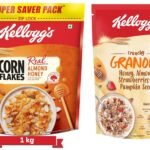 Kellogg's Combo, Kellogg's Corn Flakes Real Almond and Honey, 1 kg and Kellogg's Crunchy Granola Honey, Almonds, Strawberries & Pumpkin Seeds, 450 g - Fast Shipping to USA & Canada