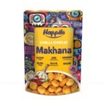 Happilo Premium Super Snack Makhana Chilli Garlic 60g, Roasted Foxnut Healthy Snack Low Calorie Gluten Free and Vegan - Fast Shipping to USA & Canada