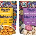 Happilo Premium Super Snack Makhana Cream & Onion 60g & Happilo Premium Super Snack Makhana Chilli Garlic 60g - Fast Shipping to USA & Canada