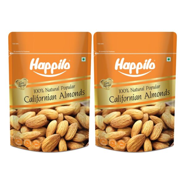 Happilo Natural Popular Californian Almonds 400g (Pack of 2), High in Fiber & Boost Immunity, Real Dry Fruit Nuts, Gluten Free & Zero Cholesterol - Fast Shipping to USA & Canada