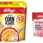 Kellogg's Muesli Fruit Nut & Seeds 240 Gm and Kellogg's Corn Flakes Original 1.2 kg Pack - Fast Shipping to USA & Canada