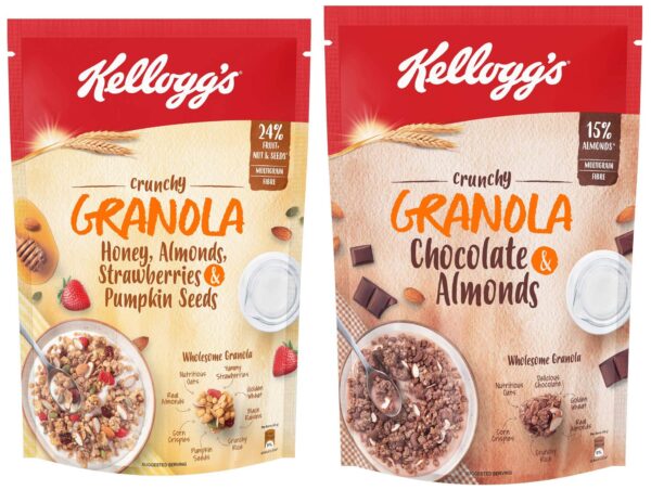 Kellogg's Combo, Kellogg's Crunchy Granola Honey, Almonds, Strawberries & Pumpkin Seeds, 450 g and Kellogg's Crunchy Granola Chocolate & Almonds, 450 g - Fast Shipping to USA & Canada