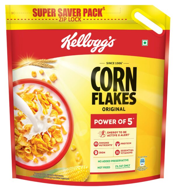 Kellogg's Corn Flakes Original 1.2kg | Power of 5: Energy, Protein, Iron, IMMUNO NUTRIENTS, Vitamins B1, B2, B3 & C| Corn Flakes, Breakfast Cereal - Fast Shipping to USA & Canada