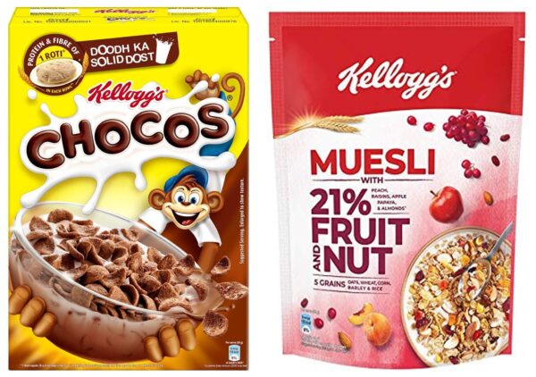 Kellogg's Combo, Kellogg's Chocos, High in Protein, B Vitamins, Calcium and Iron, 700g and Kellogg's Muesli with 21% Fruit and Nut Pouch, 750 g - Fast Shipping to USA & Canada