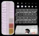 HUDA GIRL Nail Extensions for Women - Grid Flowers Acrylic Nails with Half Round Pearls & 3D Charms With 192 Double-Sided Nail Glue Tabs, Nail Glue for Press on Nails - Fast Shipping to USA & Canada
