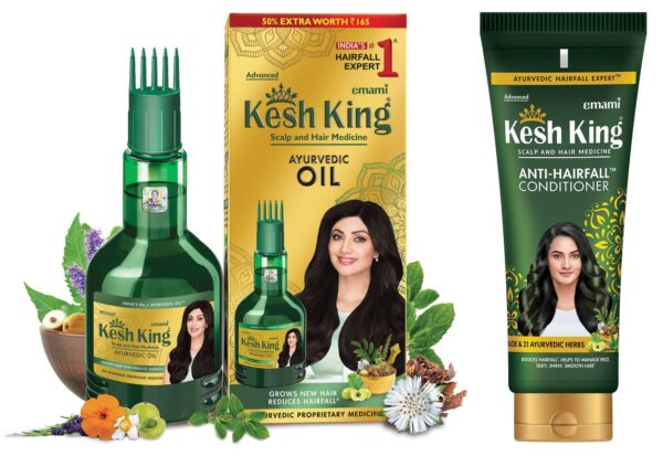 Kesh King Ayurvedic Anti Hairfall Hair Oil, 300ml & Kesh King Scalp and Hair Medicine Anti-Hairfall Conditioner, 200 ml - Fast Shipping to USA & Canada