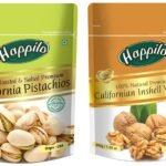 Happilo Premium Californian Roasted and Salted Pistachios, 200g & Natural Premium Californian Inshell Dried Walnuts, 200g - Fast Shipping to USA & Canada