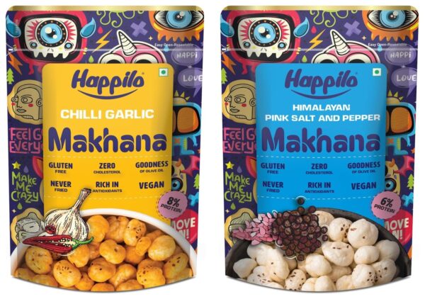 Happilo Premium Super Snack Makhana Chilli Garlic 60g & Happilo Premium Super Snack Makhana Himalayan Salt & Pepper 60g - Fast Shipping to USA & Canada
