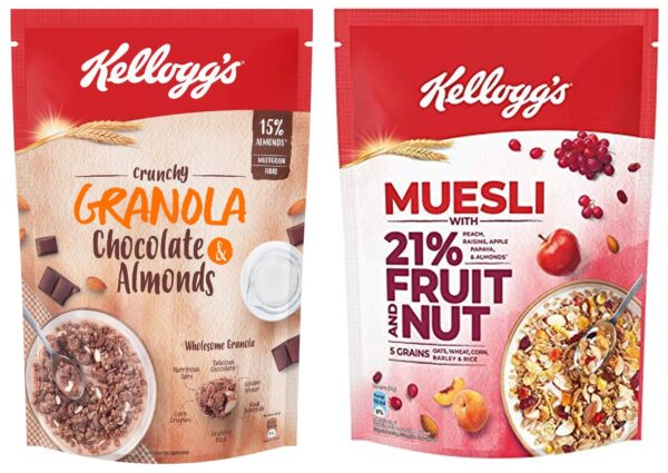 Kellogg's Combo, Kellogg's Muesli with 21% Fruit and Nut Pouch, 500 g and Kellogg's Crunchy Granola Chocolate & Almonds, 450 g - Fast Shipping to USA & Canada