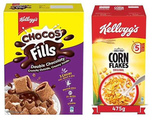 Kellogg's Chocos Fills, Double Chocolaty, Multigrain, High in Protein & B Vitamins, 0% Maida 250g + Corn Flakes Original, High in Iron and B Group Vitamins, Breakfast Cereals, 475g Pack - Fast Shipping to USA & Canada