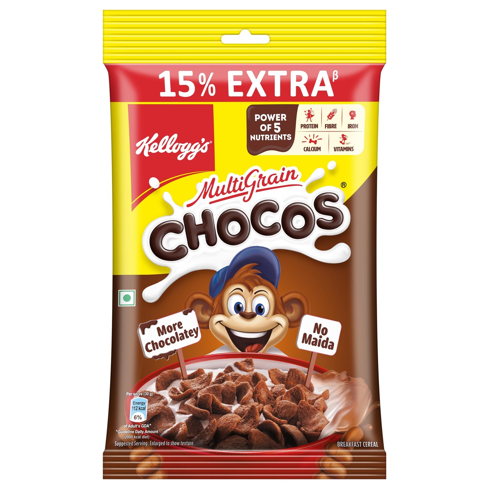 81vfM7CCVEL-1.jpg Kellogg's New Multigrain Chocos, 127G | Multigrain Energy, More Chocolatey | No-maida | Power Of 5 Nutrients Protein, Fibre, Iron, Calcium, Vitamins | Kids Breakfast Cereal - Fast Shipping to USA & Canada - Image 1