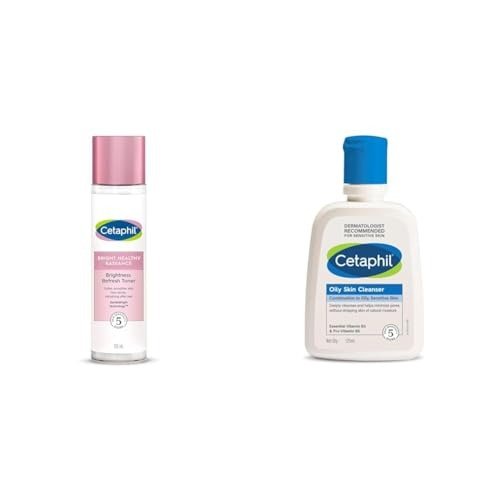 Cetaphil Bright Healthy Niacinamide Vitamin B3 Sea Daffodil Extract Radiance Refresh Toner Cream White Pack of 150 ml Oily Skin Cleanser Daily For Oily Acne Prone Skin Gentle Foaming 125Ml - Fast Shipping to USA & Canada