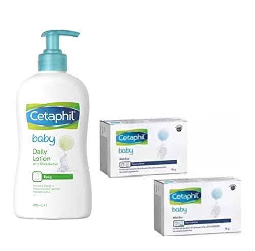 Cetaphil Baby Daily Lotion, 400ml and Baby Mild Bar 75g (Pack of 2) - Combo, White - Fast Shipping to USA & Canada