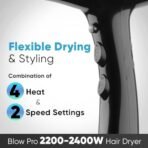 Vega Blow Pro 2200-2400W Hair Dryer with Comb, Concentrator & Diffuser Nozzles, 2 Speed & 4 Heat Settings, with Cool Shot, Cut-off, Hair Dryer & Blow Dryer for Men & Women, 1 Year Warranty (VHDP-05) - Fast Shipping to USA & Canada - Image 5