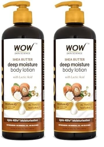 WOW Skin Science Shea Butter With Lactic Acid Body Lotion | Hydrates Very Dry Skin | Long Lasting 48 hrs Moisturization | Smoothens Rough, Flaky Skin | Calms Itchy Skin - 400ml (Pack of 2) - Fast Shipping to USA & Canada