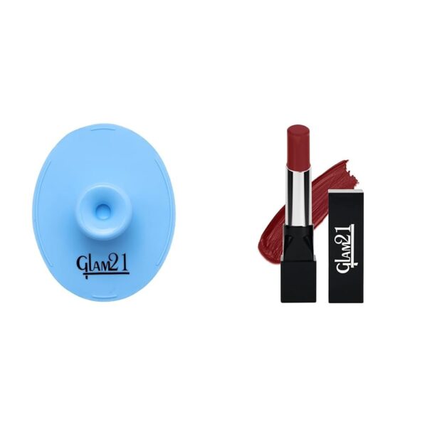 Glam 21 Silicone Face Cleanser Scrubber (Big) Ultra Velvet Lipstick Long-lasting stay on lips Lovely matte finish 2.5gm Deep Red-3 - Fast Shipping to USA & Canada