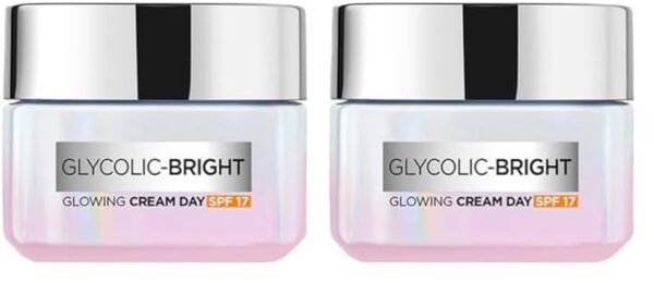 L'Oreal Paris Glycolic Bright Glowing Day Cream, Overnight Brightening Cream, Glycolic Acid in Gel-Like Cream Texture, that Visbily Minimizes Spots & Reveals Glowing skin, 15ml (Pack of 2) - Fast Shipping to USA & Canada