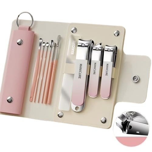 Avon Wellness Stainless steel nail clippers set anti-splash nail clippers home manicure ear pick ear spoon portable oblique nail clippers nail clippers 4-piece set + ear spoon 6-piece set (PINK) - Fast Shipping to USA & Canada