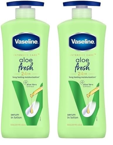 Vaseline Aloe Fresh Body Lotion,24 HR Long Lasting Moisturisation with Aloe Vera extract and Menthol, 600ml (Pack of 2) - Fast Shipping to USA & Canada