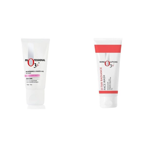 O3+ Brightening & Whitening Face Wash with Cucumber and Aloe Vera Extracts (100ml) & O3+ D-Tan Radiance Face Wash With Vitamin C Glowing Skin and Deep Cleanses and Unifies Skin Tone 60gm Combo - Fast Shipping to USA & Canada